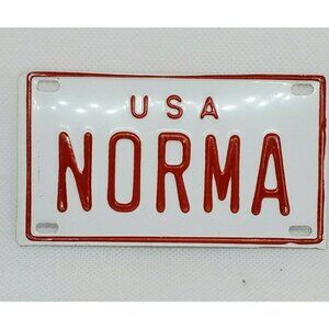 U.S.A. Norma Personalized Mini Bike License Plate – White & Red Collectible